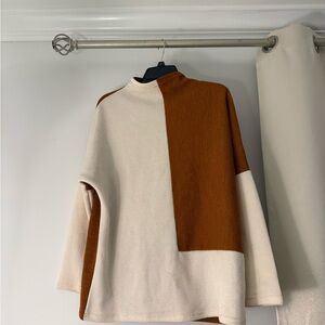 Color Block Sweater - Cream and Brown